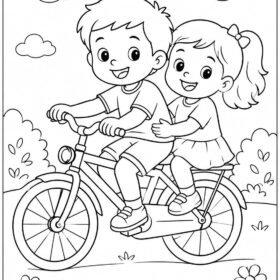 A4 Size Printed Kid Riding a Bicycle Drawing Sheets for Kids (1001)