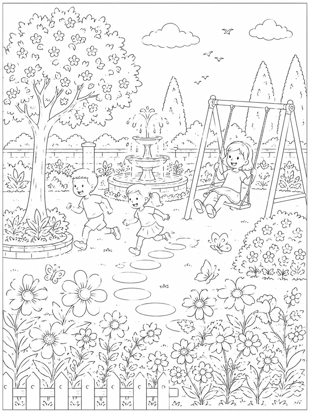 A4 size printed drawing sheet kids in park drawing