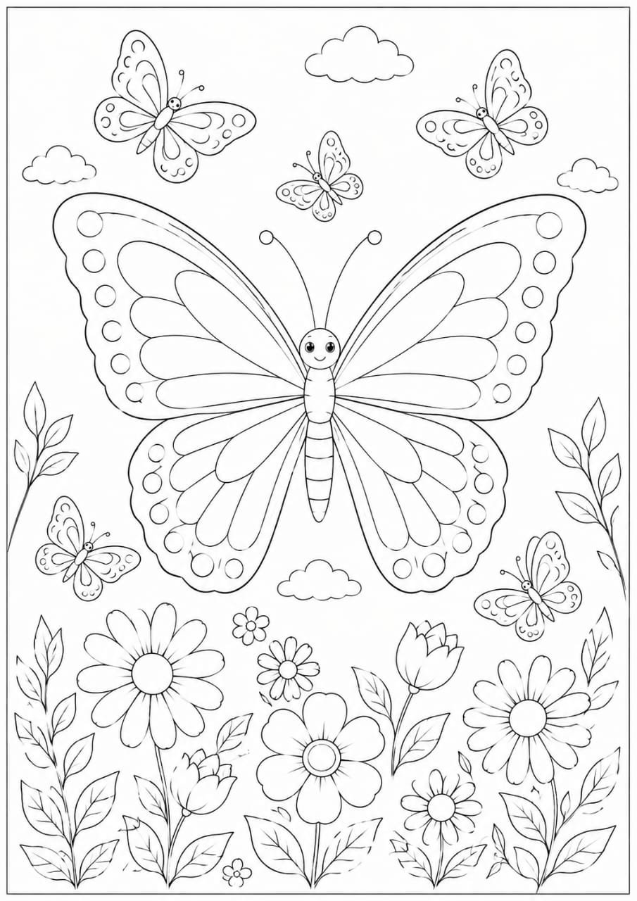 A4 Size Printed Butterfly Drawing Sheets for Kids