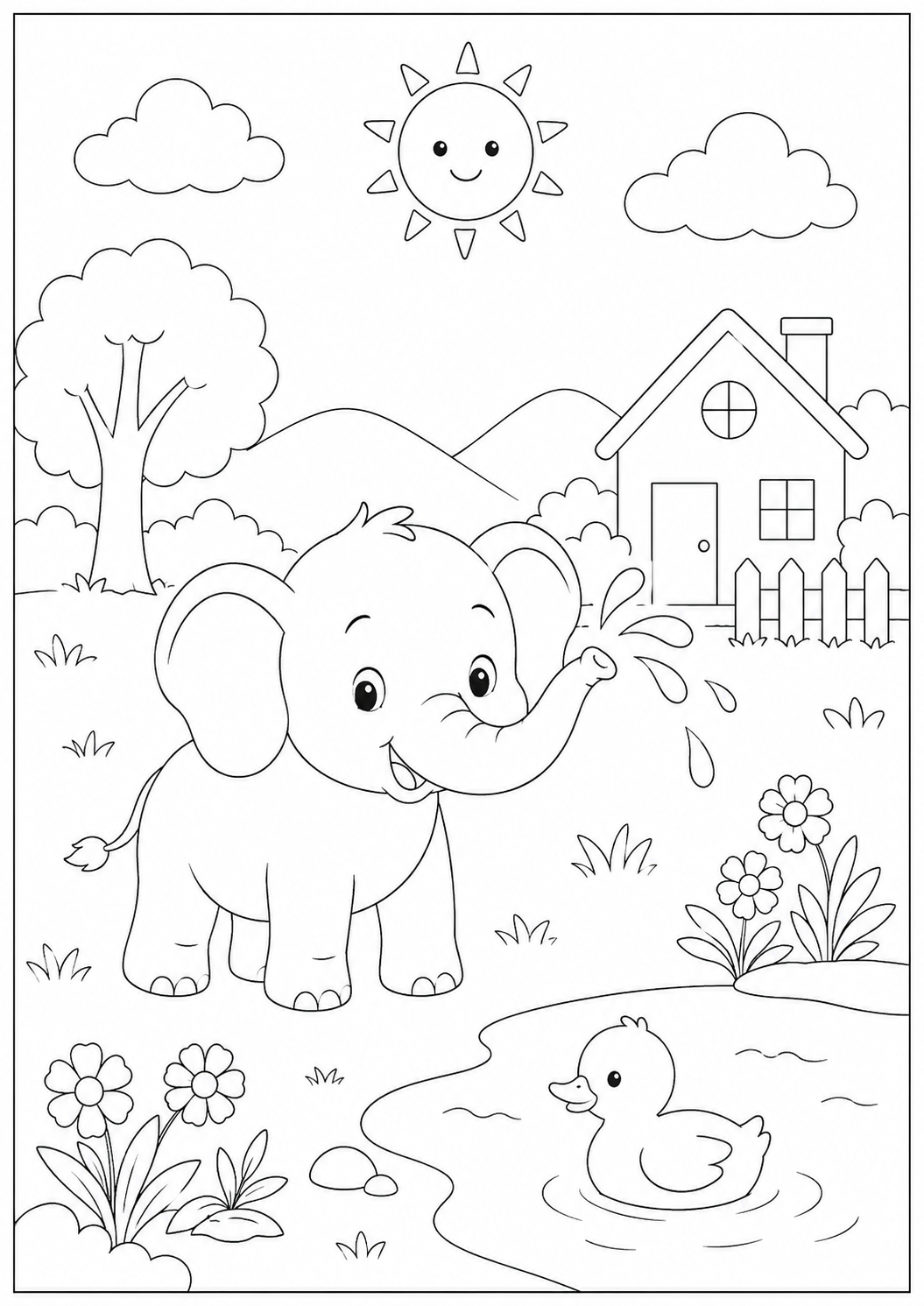A4 Size Printed Cute Elephant Drawing Sheets for Kids