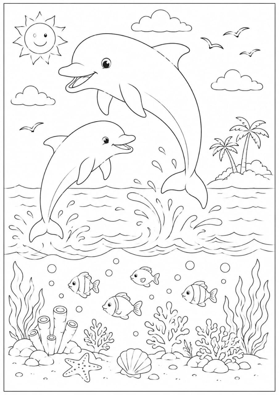 A4 Size Printed Dolphin Drawing Sheets for Kids