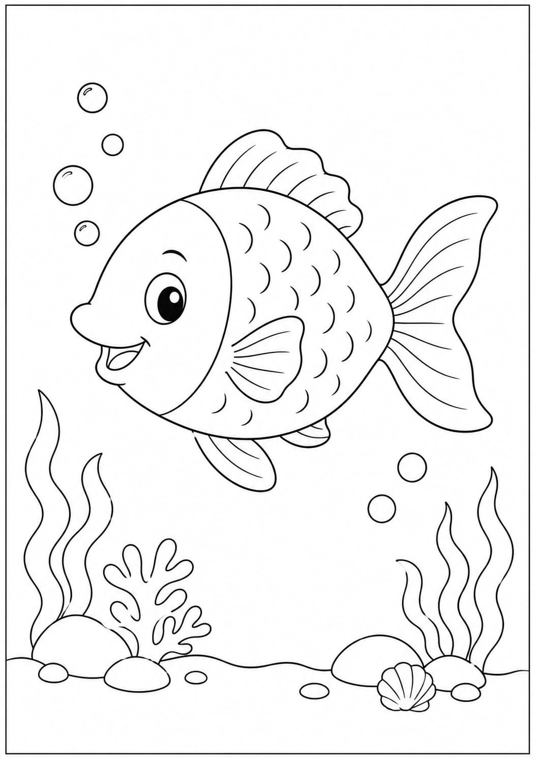 A4 Size Printed Fish Drawing Sheets for Kids
