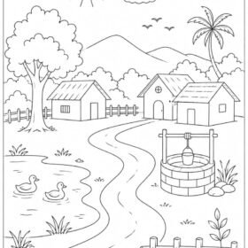 A4 Size Printed Village Drawing Sheets for Kids (1201)