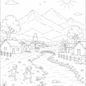 A4 Size Printed Village Drawing Sheets for Kids (1202)