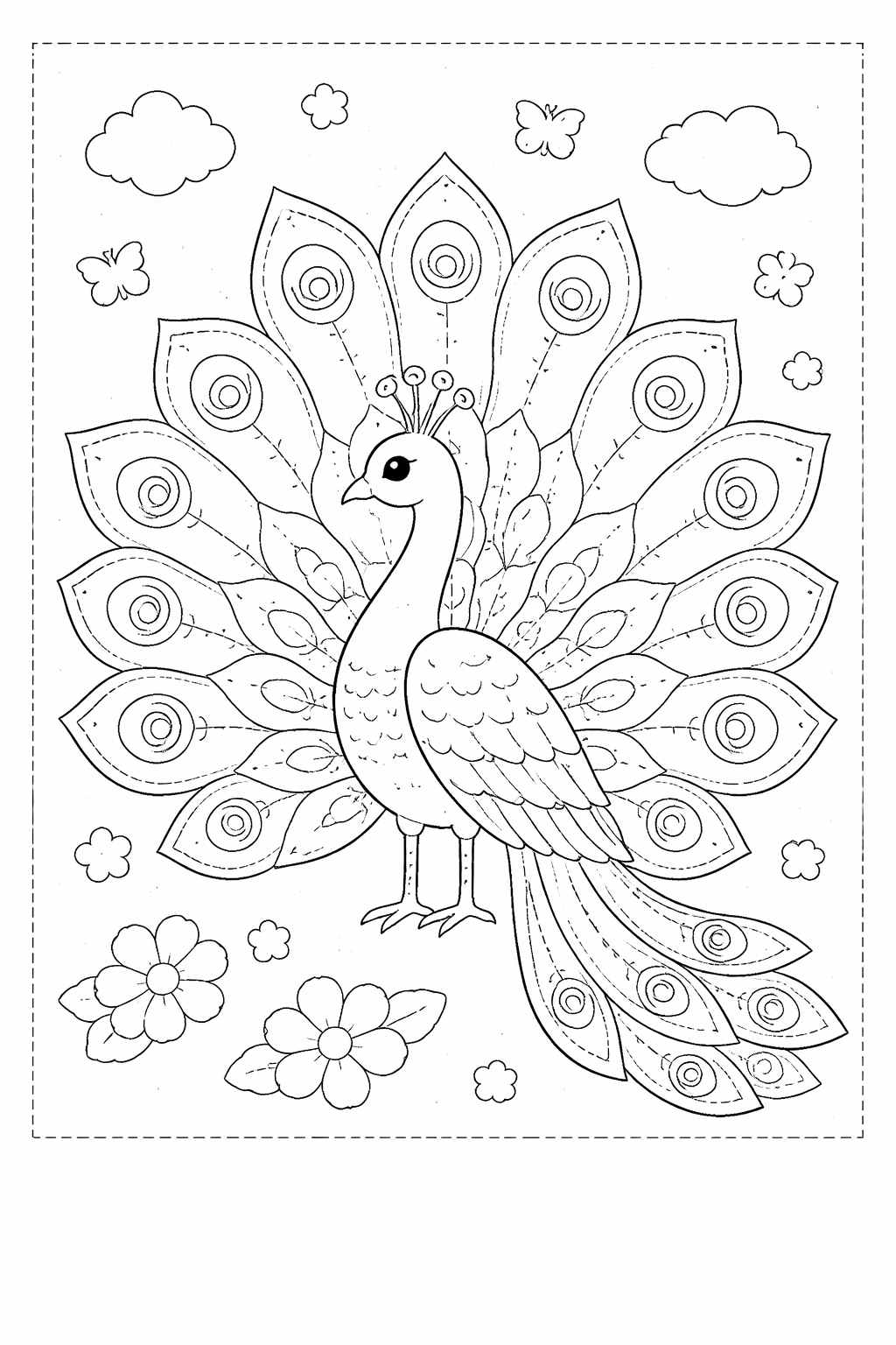 A4 Peacock Drawing Sheets for Kids