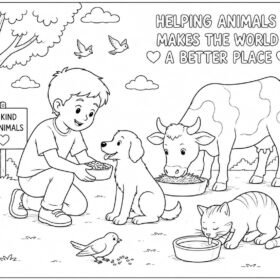 A4 Size Printed Drawing Sheet – Helping Animals (Code – 1302)
