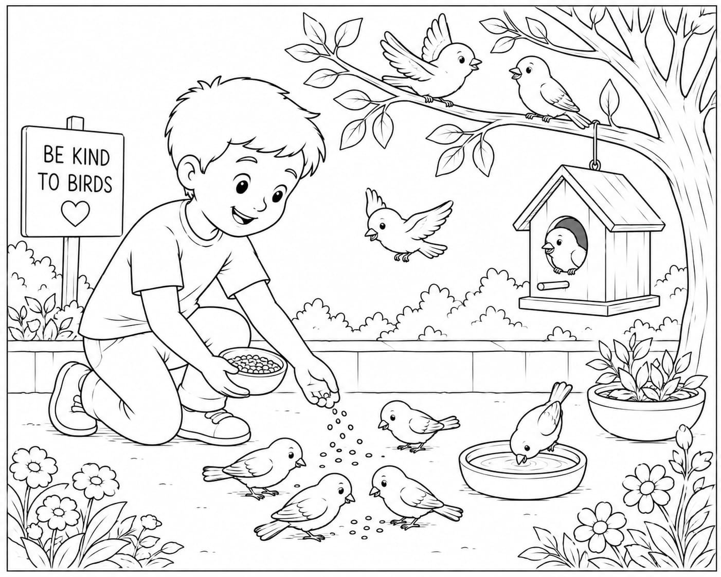 A4 size printed drawing sheet helping birds