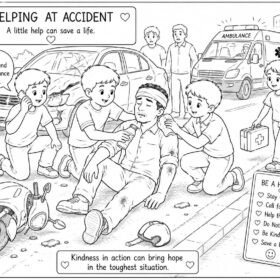 A4 Size Printed Drawing Sheet – Helping at a Road Accident (Code – 1308)
