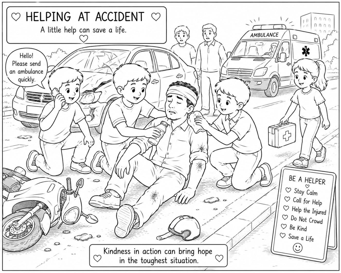A4 size printed drawing sheet helping at a road accident