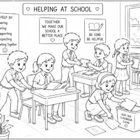A4 Size Printed Drawing Sheet – Helping at School (Code – 1311)