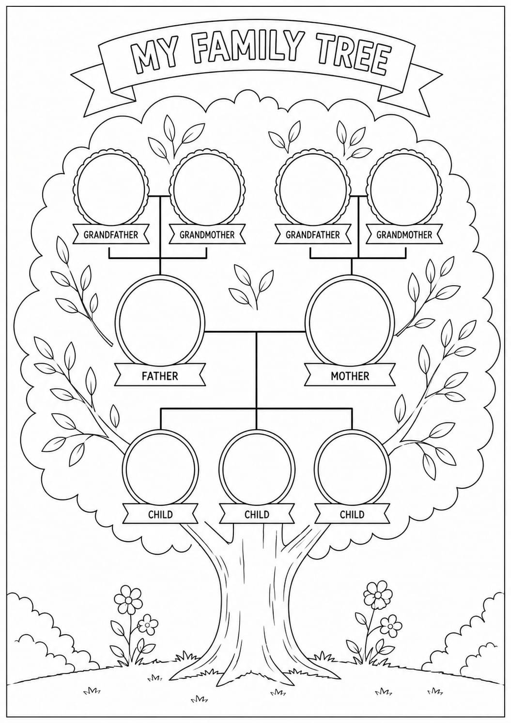 A4 size printed family tree drawing