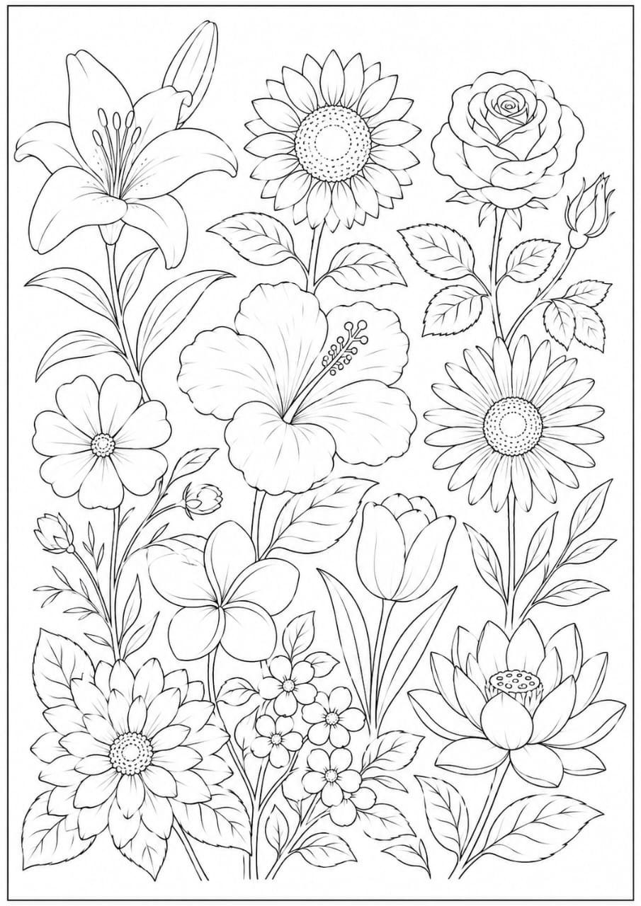 A4 Size Printed Flower Drawing Sheets for Kids (Code – 201)