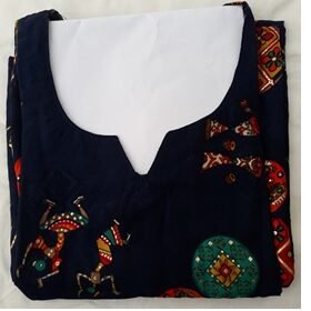 Navy Blue Rayon Printed Kurtis