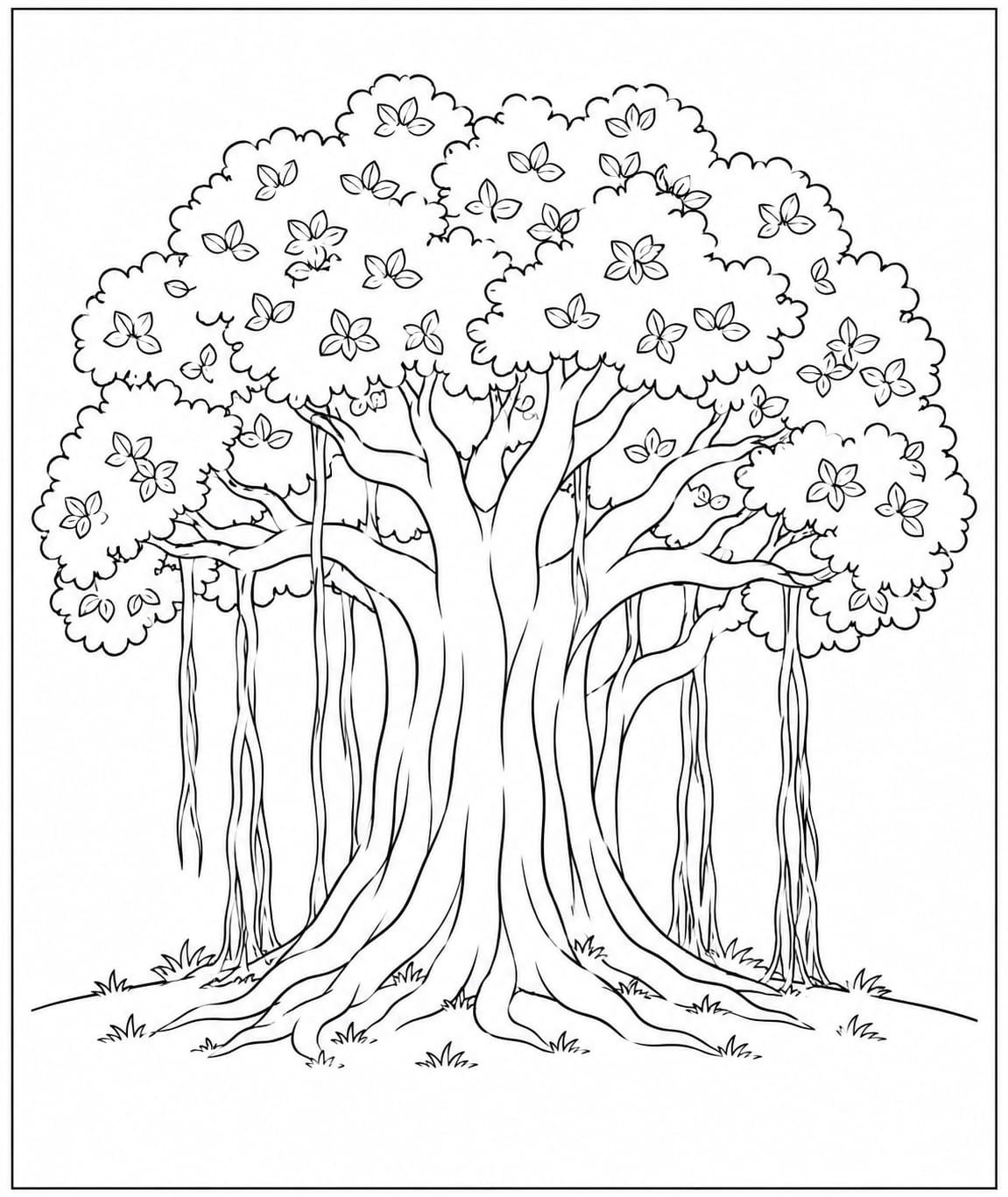 A4 Size Printed Banyan Tree Drawing Sheets for Kids