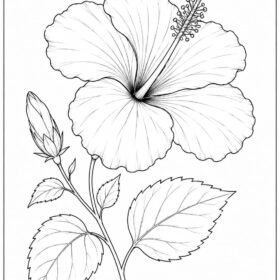 Hibiscus Flower Drawing A4 Printed Artwork (Code-213)