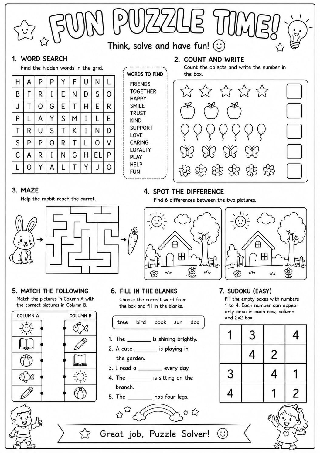 puzzle sheet for kids