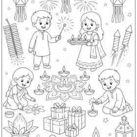 A4 Size Printed Diwali Festival Drawing Sheets for Kids (Code – 301)