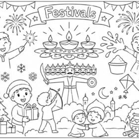 A4 Size Printed Diwali Festival Drawing Sheets for Kids (Code – 302)