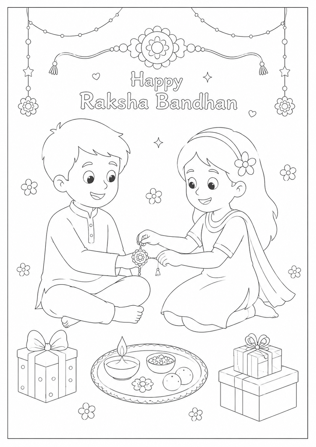 A4 Size Printed Raksha Bandhan Drawing Sheets for Kids