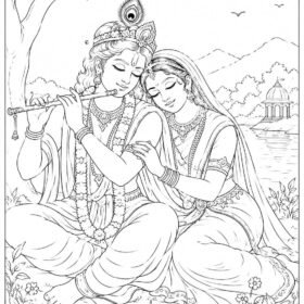 Radha Krishna Ji Drawing for Kids | A4 Coloring Sheet(Code-319)
