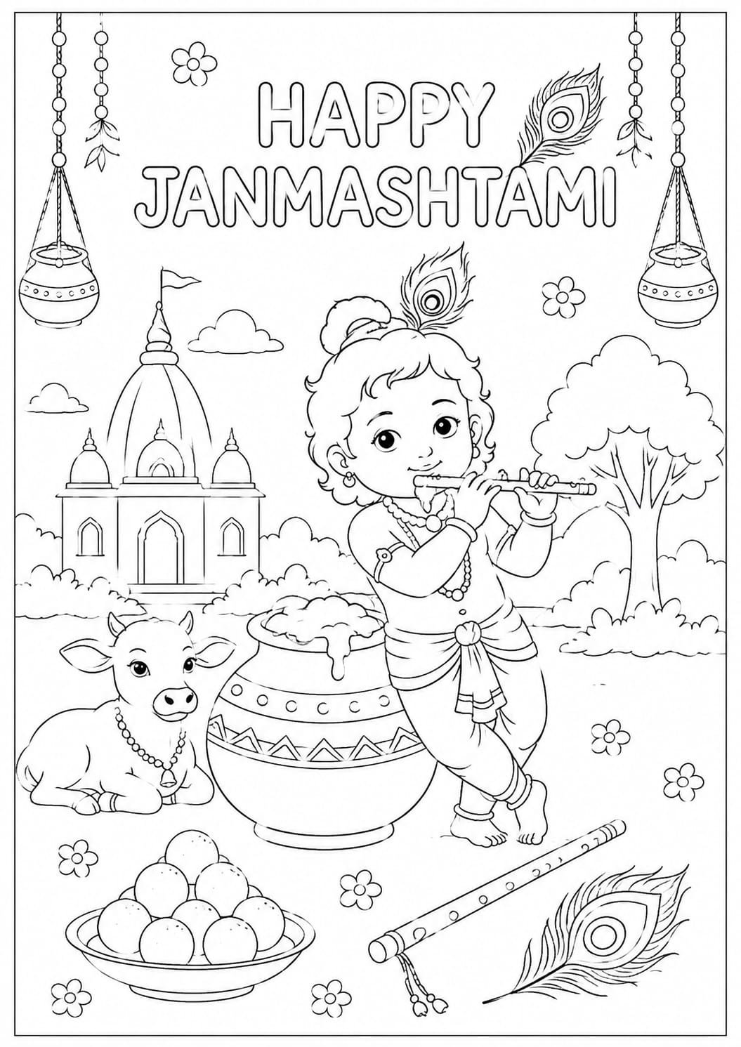 Happy Janmashtami drawing