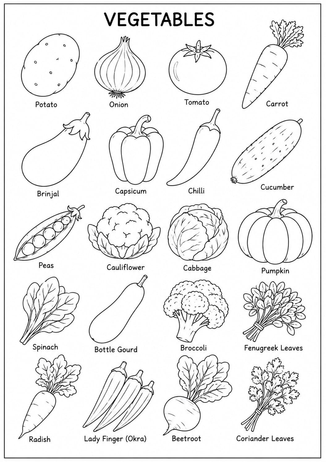 A4 Printed Vegetable Colouring Pages