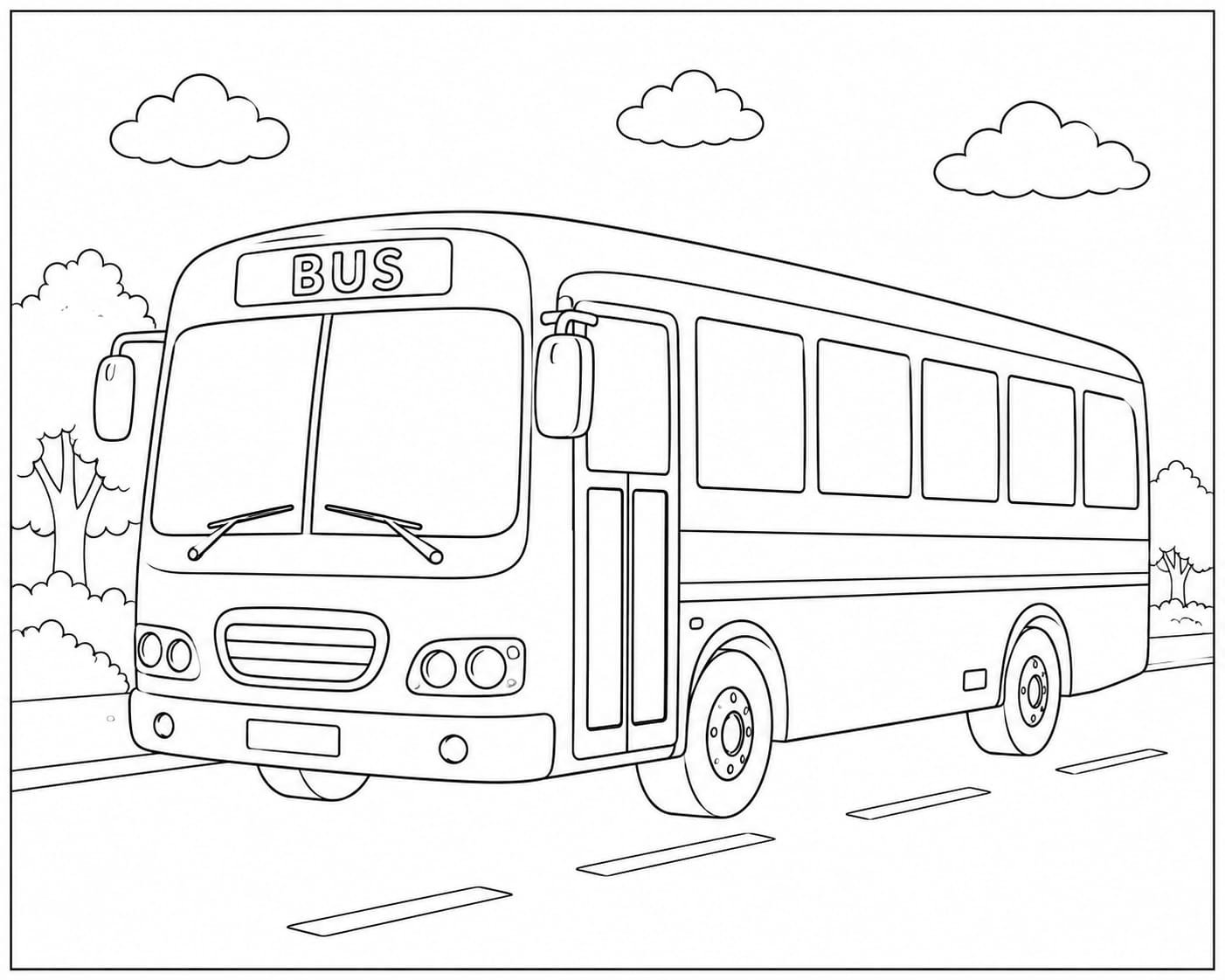 A4 Size Printed Bus Drawing Sheets for Kids