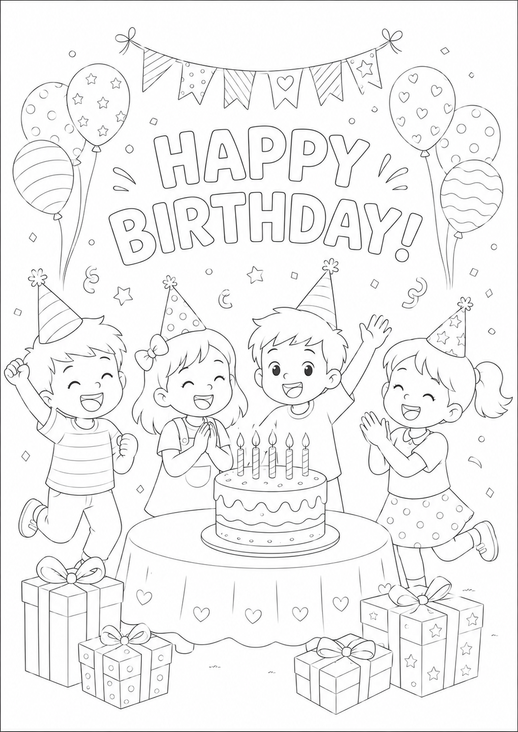 A4 Size Printed Happy Birthday Drawing Sheets for Kids