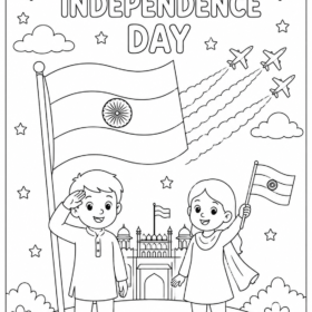 A4 Size Printed Independence Day Drawing Sheets for Kids (904)