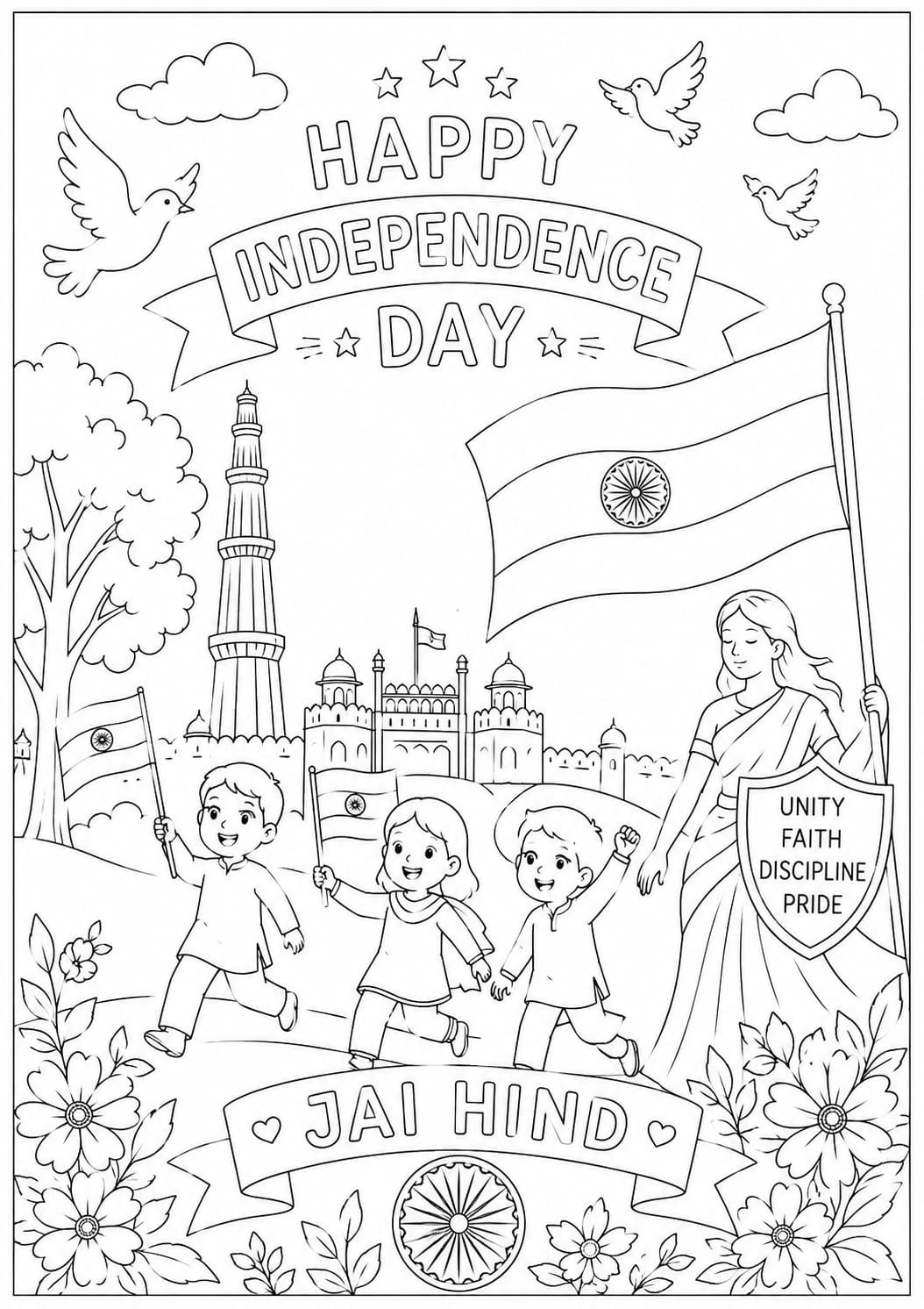 A4 size printed drawing sheet independence day drawing