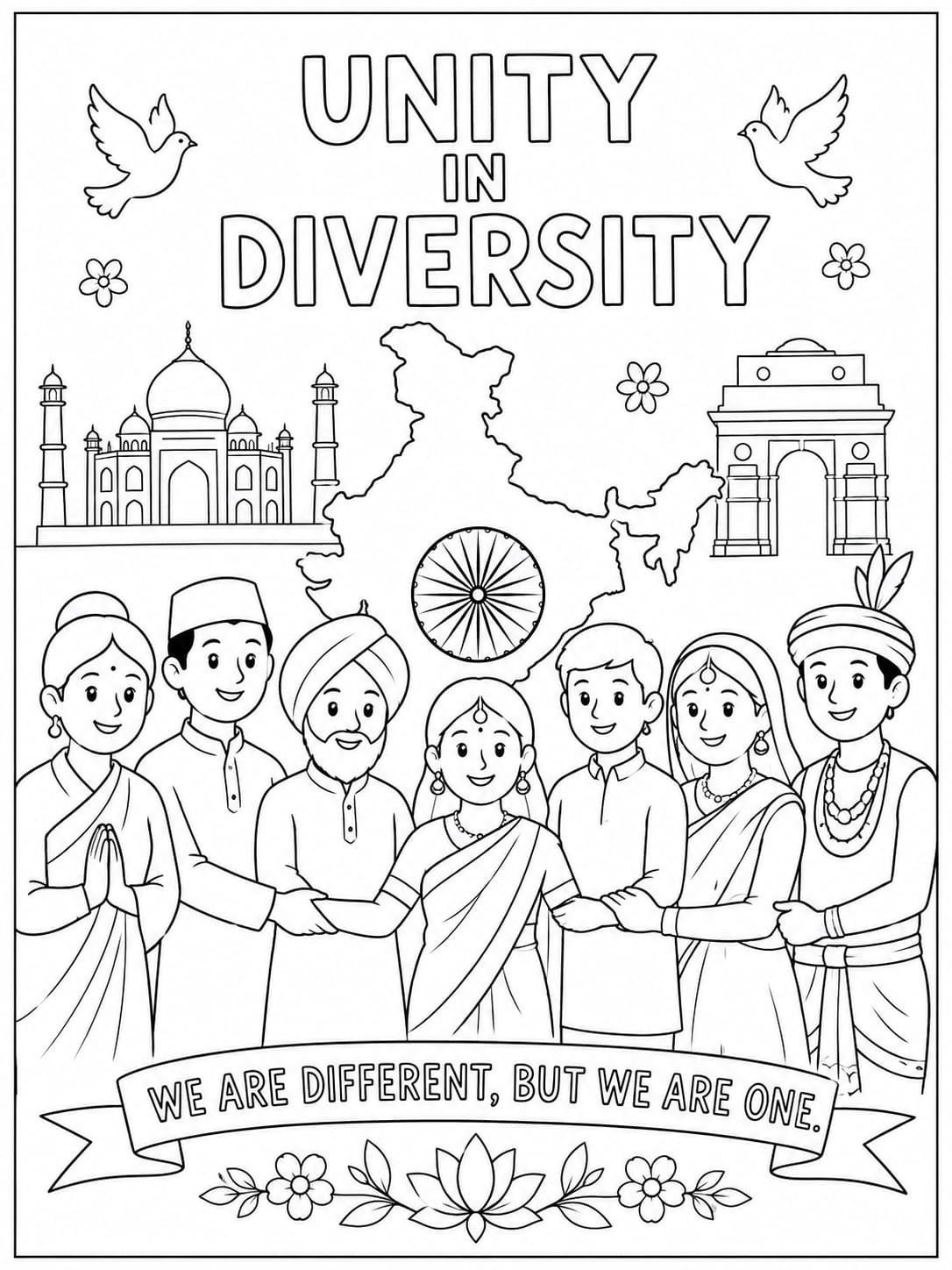 A4 size printed drawing sheet unity in diversity drawing