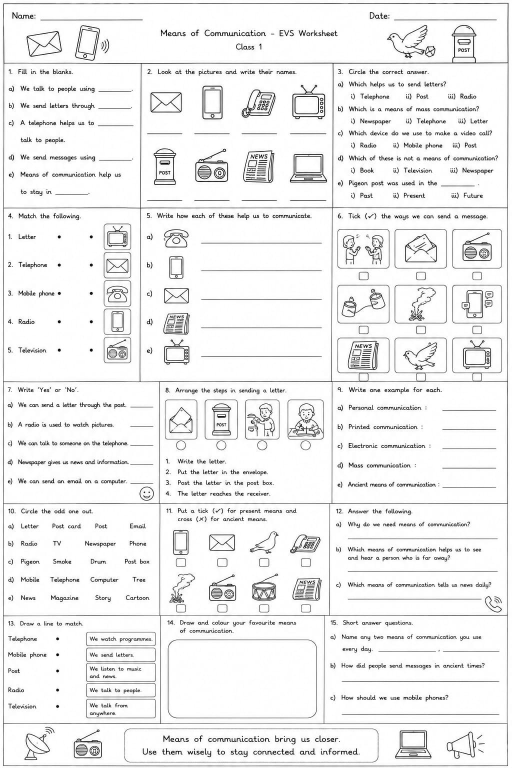 Class 1 EVS means of communication Worksheet