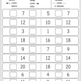 Before, After & Between Numbers Worksheet for Kindergarten | A4 printed