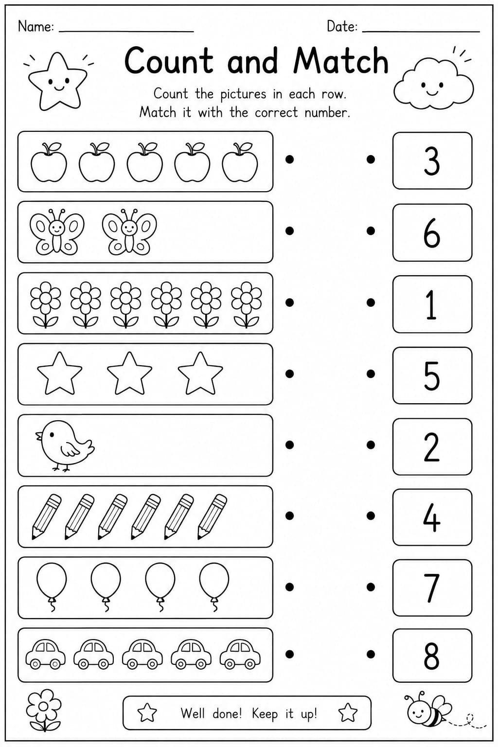 Count and Match Worksheet for Kindergarten