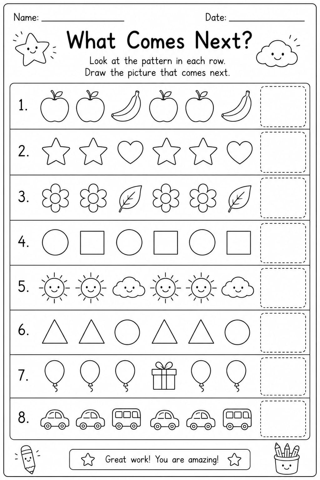 What Comes Next? Image Pattern Worksheet for Kindergarten