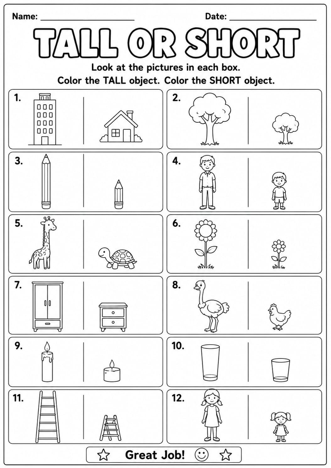 all or Short worksheet for kindergarten