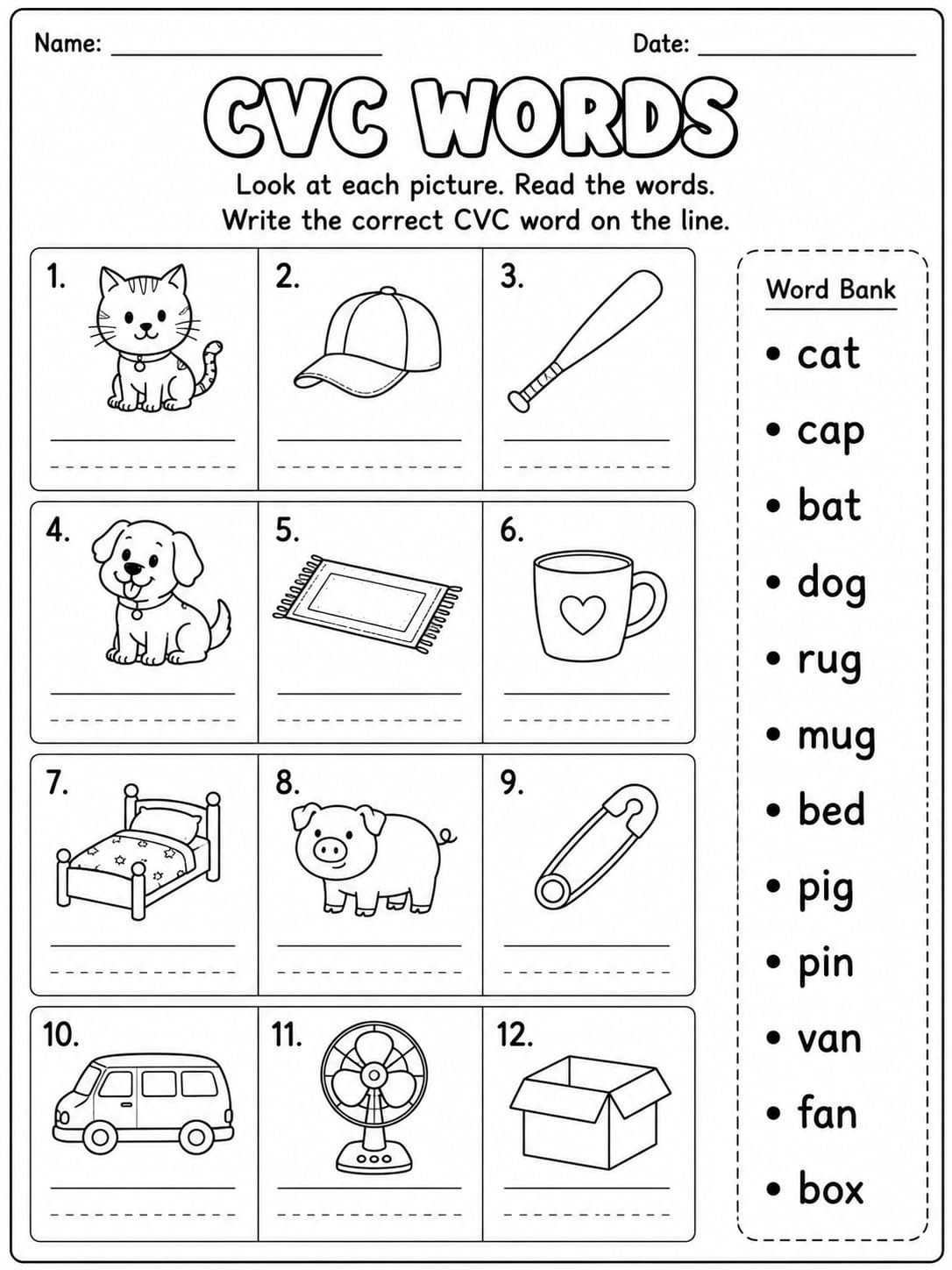 CVC Words worksheet for kindergarten