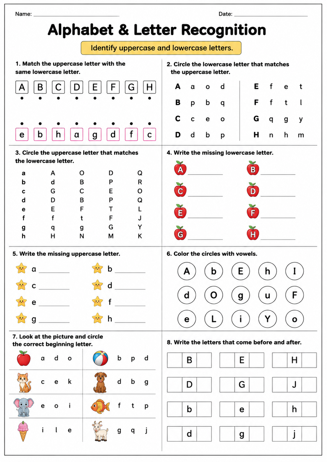 alphabet recognition worksheets