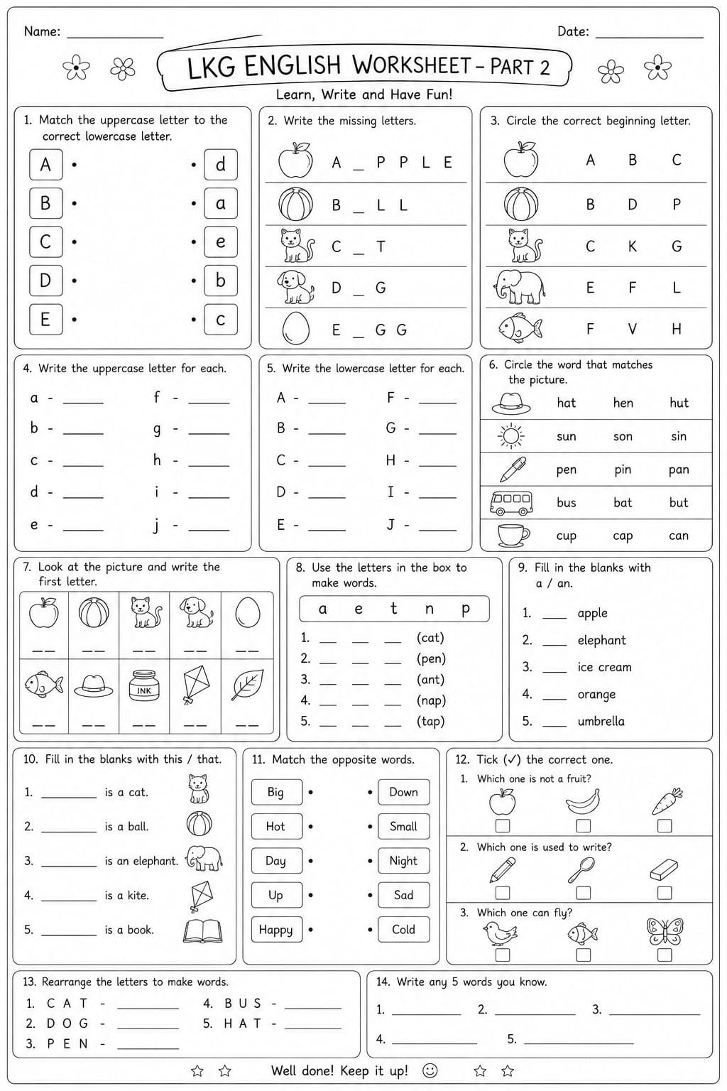 English worksheet for LKG