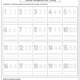Number Recognition & Tracing Worksheet 1–20 | A4 Size Printed